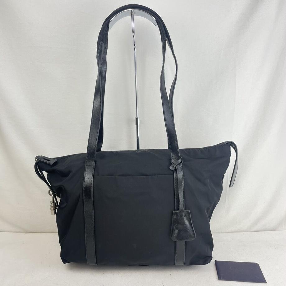 PRADA プラダ ナイロン ロゴプレート トートバッグ レディース ブランド ブラック オフィス ハンドバッグ