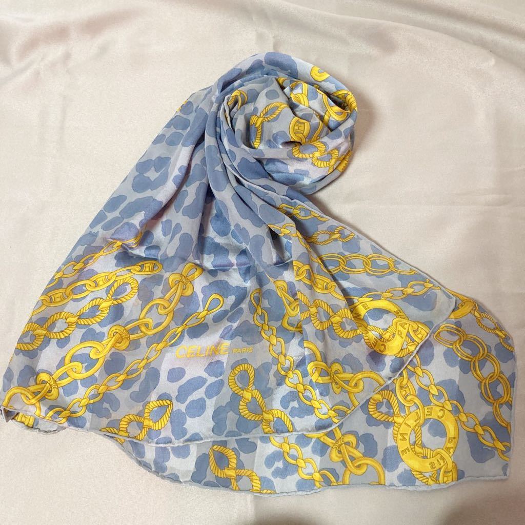 セリーヌ シルクストール ブルー スカーフ チェーン柄 ブランド