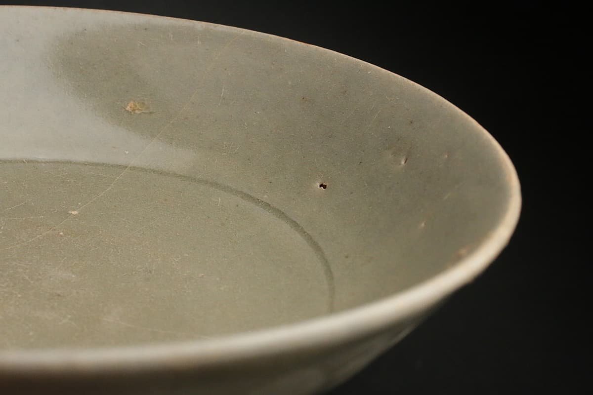 EG781 朝鮮古美術 高麗青磁 蓮花刻文鉢 外径16.5cm 重334g 木箱附 