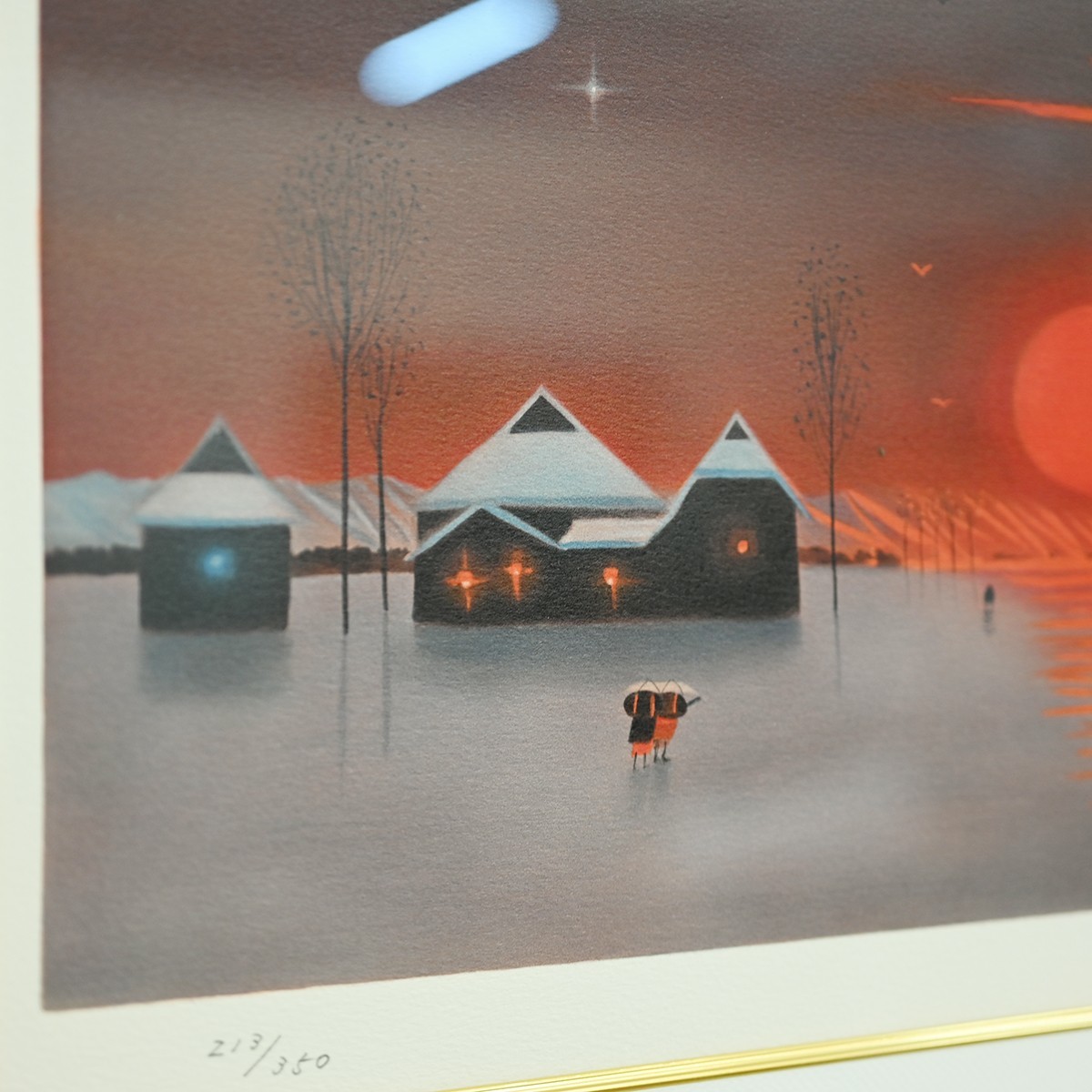 新品 模写 斎藤真一 『赫い陽の村』 213/500 自筆サイン+印あり 約W629