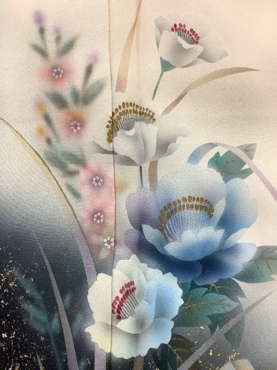 きものcocon★付下げ★正絹/薄ベージュ系/薄ピンク系/パールトーン加工/しつけ糸付き/身丈159.5/裄67【12-10-3K-0071-n】 レンタル 着物「薄香色 反物 薄ベージュ 角通し 行儀、南天