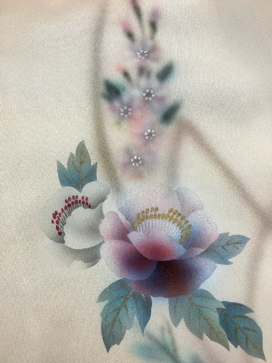 きものcocon★付下げ★正絹/薄ベージュ系/薄ピンク系/パールトーン加工/しつけ糸付き/身丈159.5/裄67【12-10-3K-0071-n】 レンタル 着物「薄香色 反物 薄ベージュ 角通し 行儀、南天