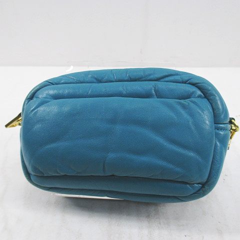 プラダ PRADA ポシェット ショルダーバッグ クロスボディ 斜めがけ ゴールド金具 ターコイズブルー レザー イタリア製 レディース