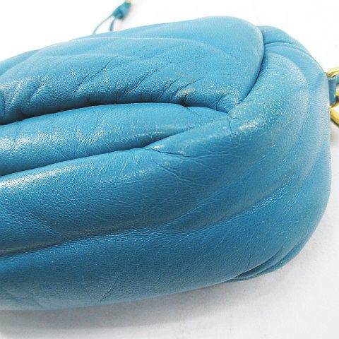 プラダ PRADA ポシェット ショルダーバッグ クロスボディ 斜めがけ ゴールド金具 ターコイズブルー レザー イタリア製 レディース