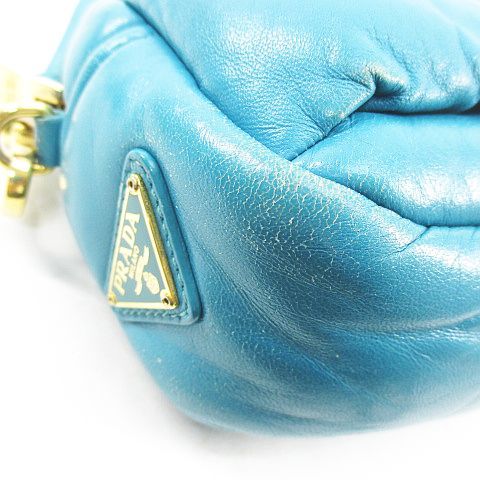 プラダ PRADA ポシェット ショルダーバッグ クロスボディ 斜めがけ ゴールド金具 ターコイズブルー レザー イタリア製 レディース