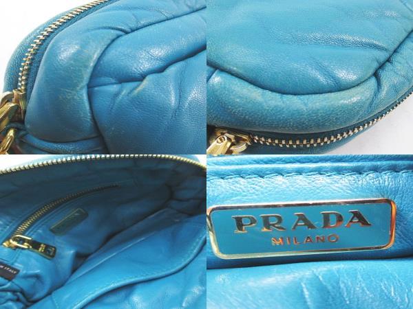 プラダ PRADA ポシェット ショルダーバッグ クロスボディ 斜めがけ ゴールド金具 ターコイズブルー レザー イタリア製 レディース