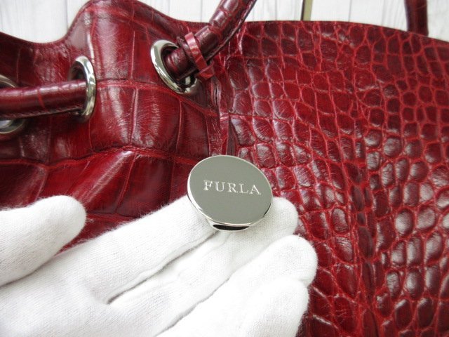 極美品 FURLA フルラ トートバッグ ハンドバッグ バッグ クロコダイル