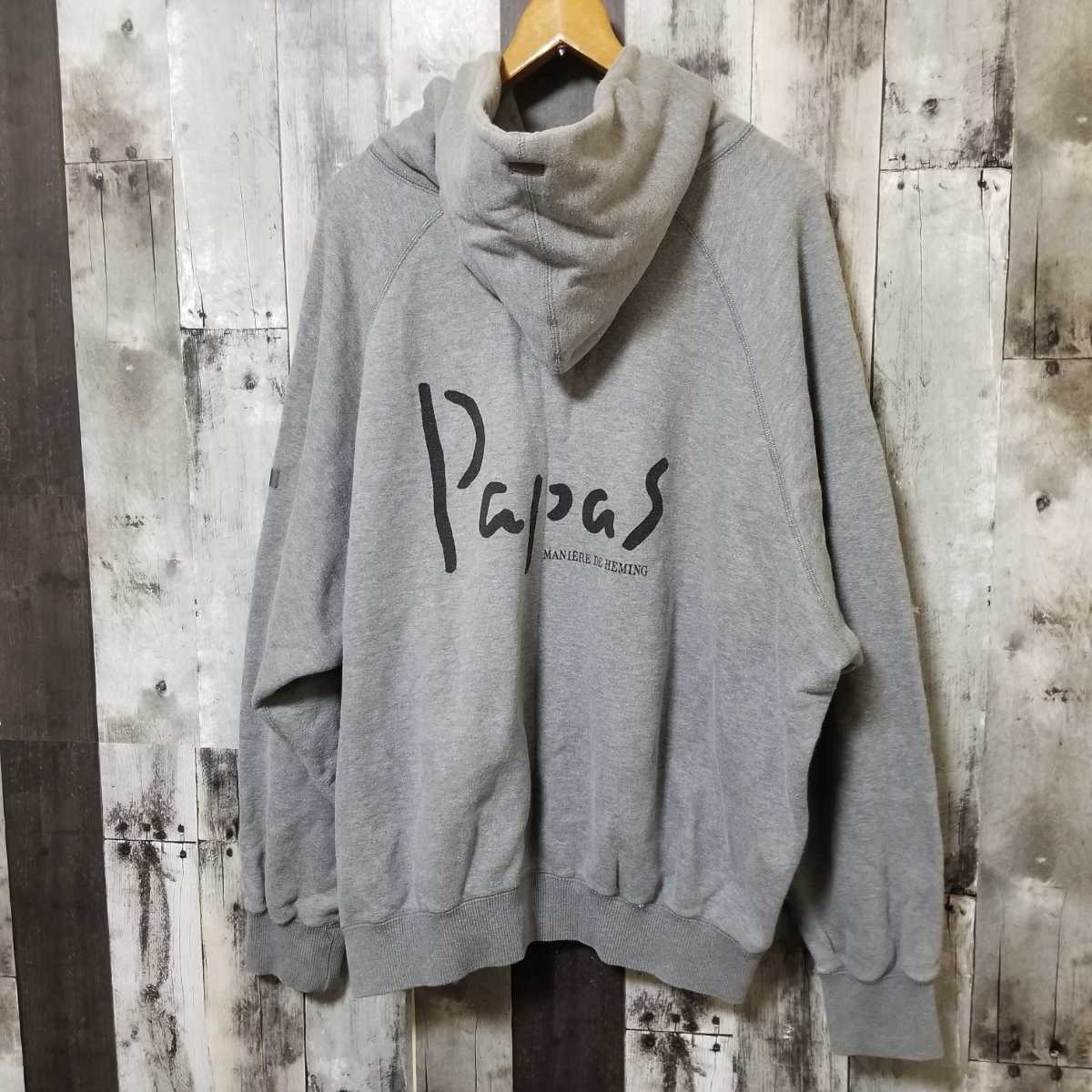 Papas パパス スウェット パーカー Lサイズ グレー ビッグロゴ メンズ 