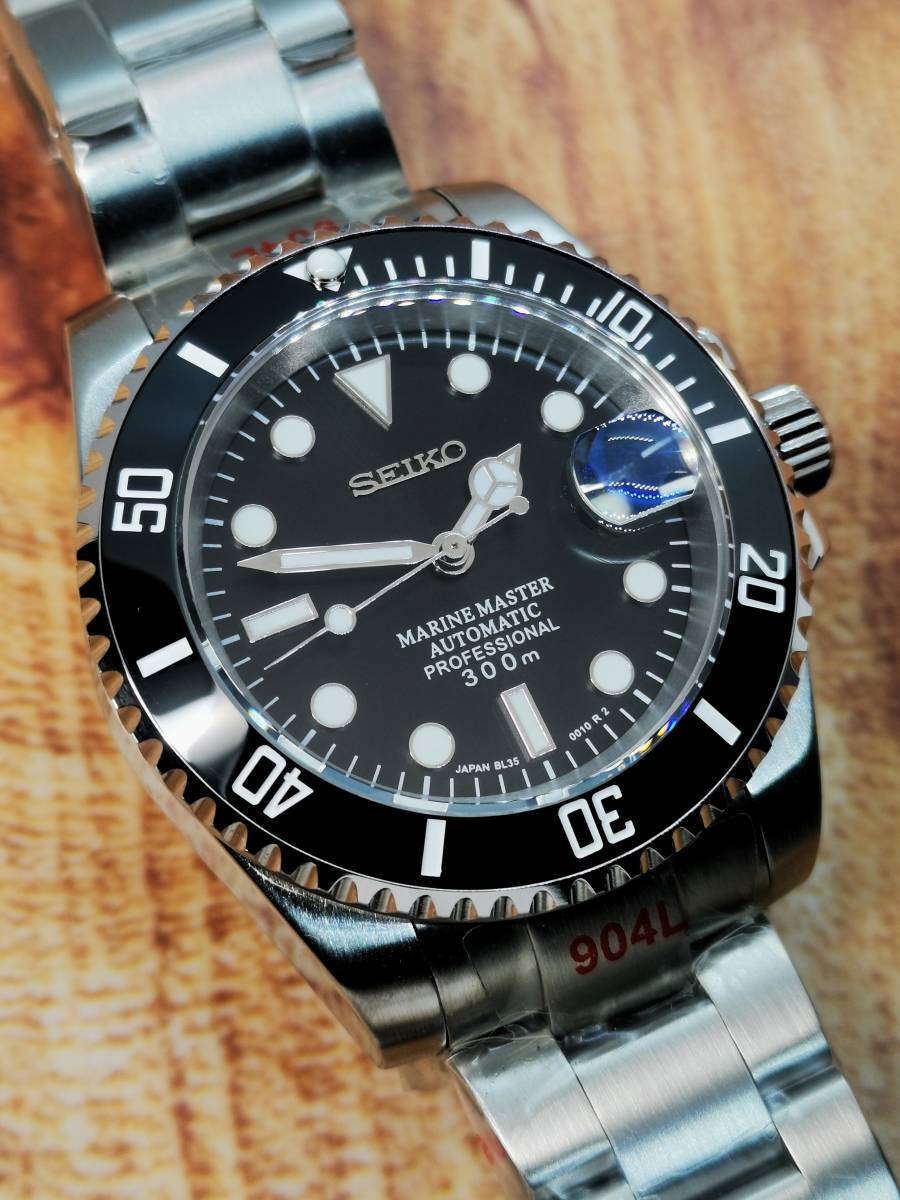 1円〜 未使用 SEIKO カスタム ブラック ダイバー 40mm SS NH35 オマージュ 腕時計 セイコー MOD メンズウォッチ メンズ腕時計