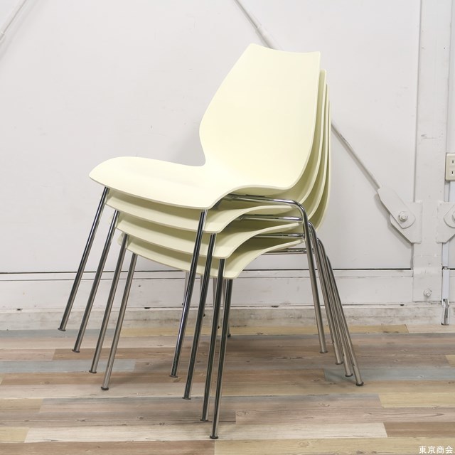 【中古・4脚セット】Kartell/カルテル　MAUI/マウイ　ミーティングチェア　ペールイエロー　イタリア　L408MZ　X979　オカムラ取り扱い