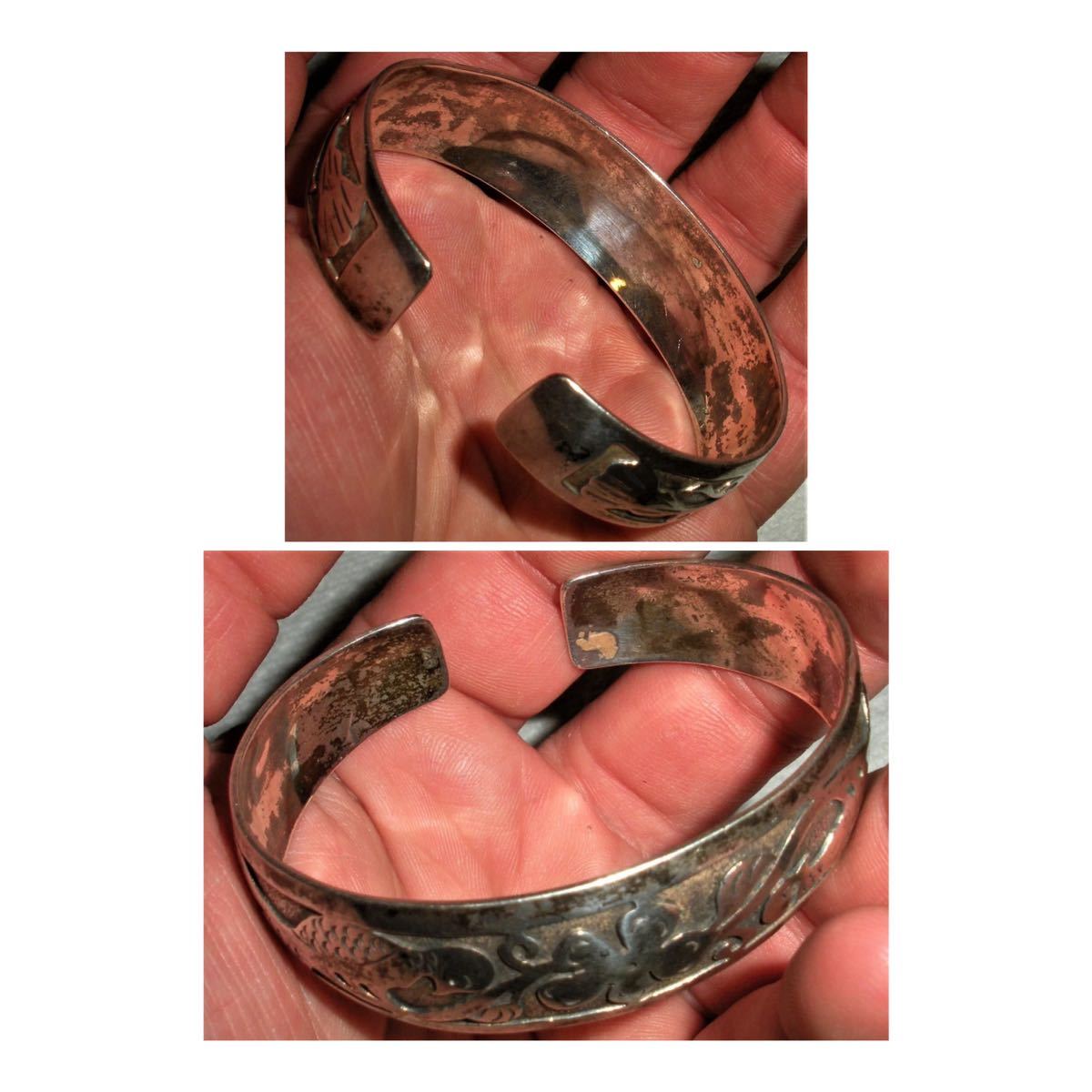 超希少!ANTIQUE NAVAJO 1960's BIRD & FLOWER NICE STAMPWORK SILVER