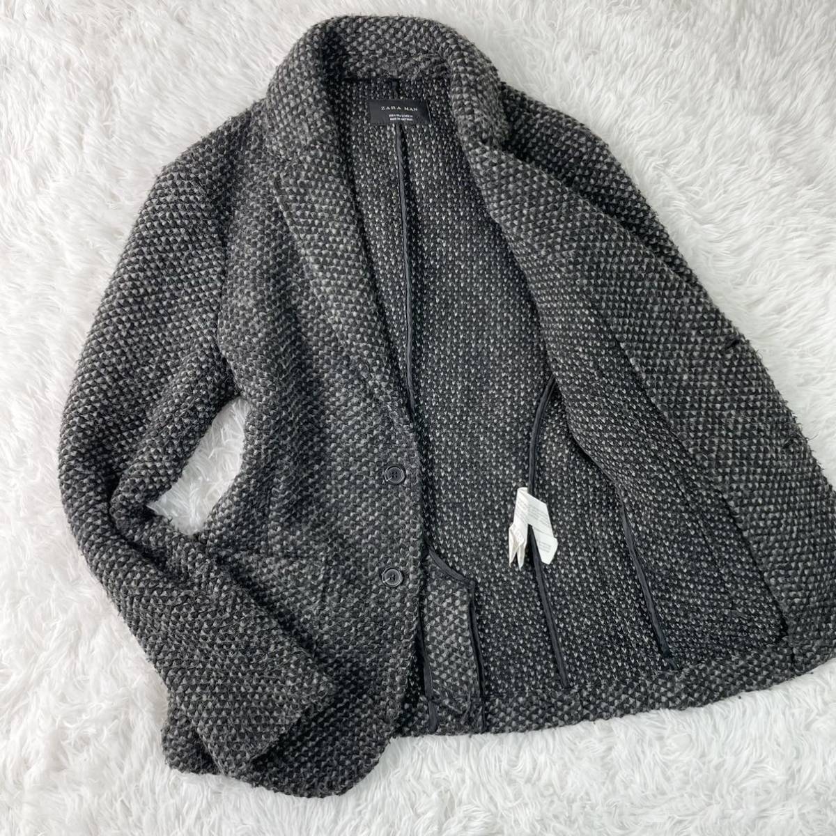 Lサイズ ラムウール素材!! ザラマン テーラードジャケット ZARA MAN アウター メンズ 『ニット素材』 美シルエット 英国調 極暖 ○ グレー