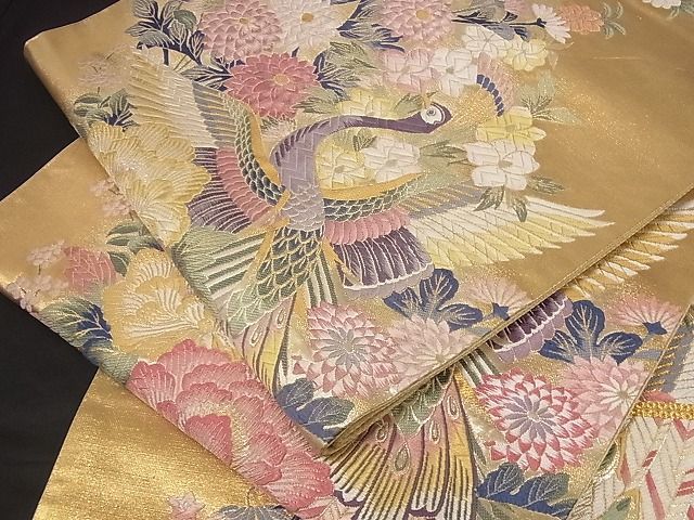 着物屋こころ□六通柄袋帯 唐織 切嵌更紗花文 金糸 正絹
