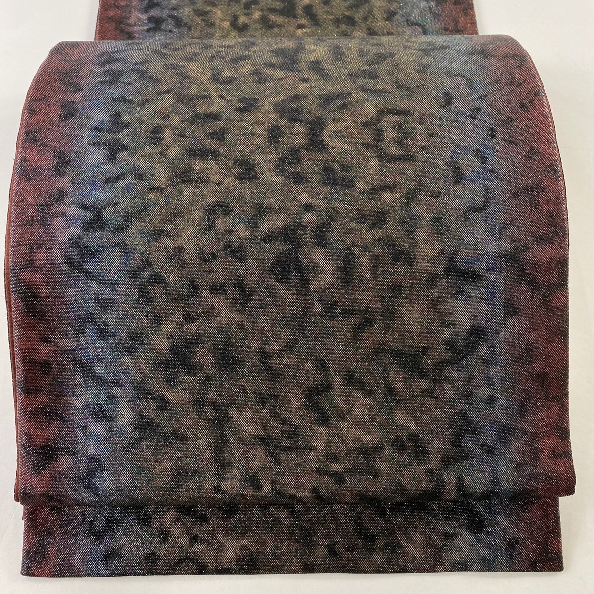 袋帯 美品 秀品 幾何学模様 箔 茶紫 全通 正絹 【中古】