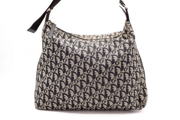 1円〜 クリスチャン ディオール トロッター柄 ショルダーバッグ キーリング ジャガード 紺 ネイビー 良品 Christian Dior 1767h
