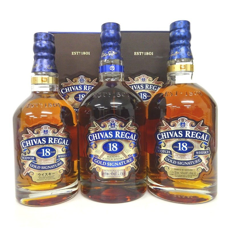 【未開栓】CHIVAS REGAL ゴールドシグネチャー　18年　3本セット 18年 ゴールドシグネチャー シーバスリーガル 箱なし 未開栓シーバス
