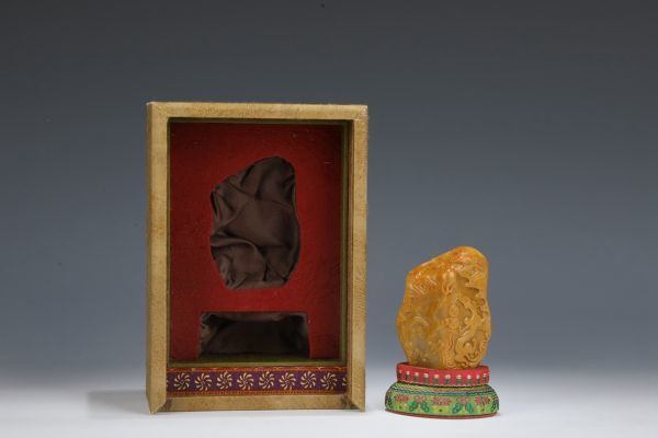 古びた蔵『清 古寿山石 田黄石彫り 雙龍聚擺件 滄門銘 共箱』極細工 置物 擺件 古賞物 古美術 中国古玩