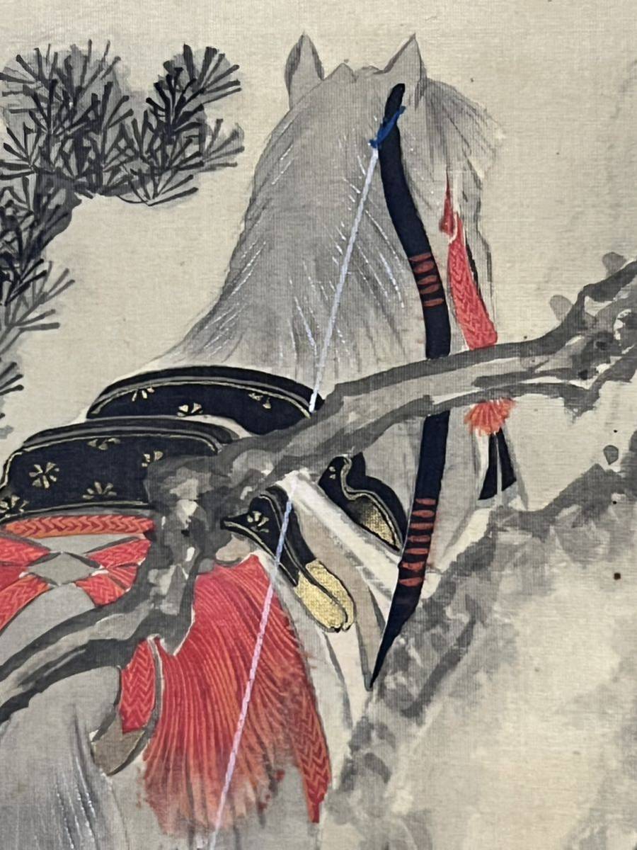 模写][仏陀] 紫峯「源義光 豊原時秋 秘曲伝授図」絹本 肉筆 金泥 大幅