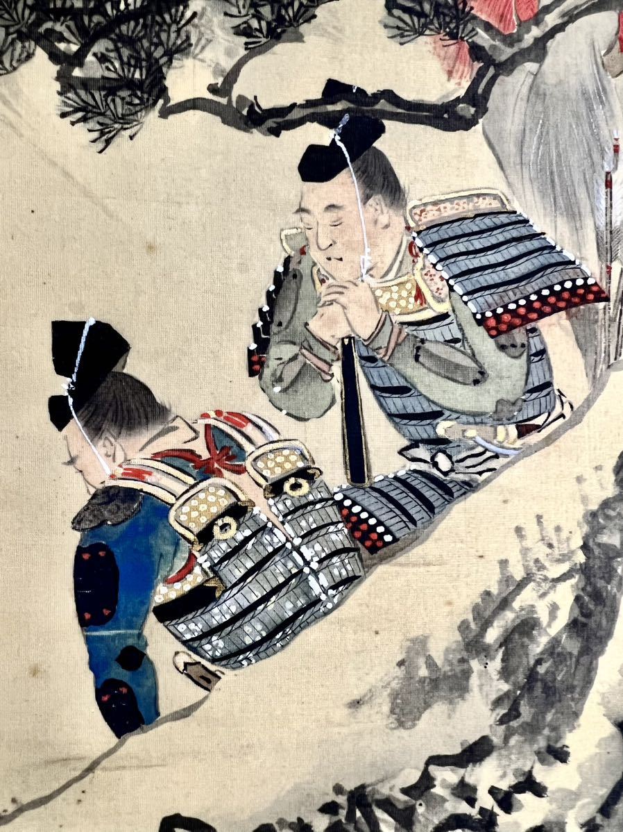 模写][仏陀] 紫峯「源義光 豊原時秋 秘曲伝授図」絹本 肉筆 金泥 大幅