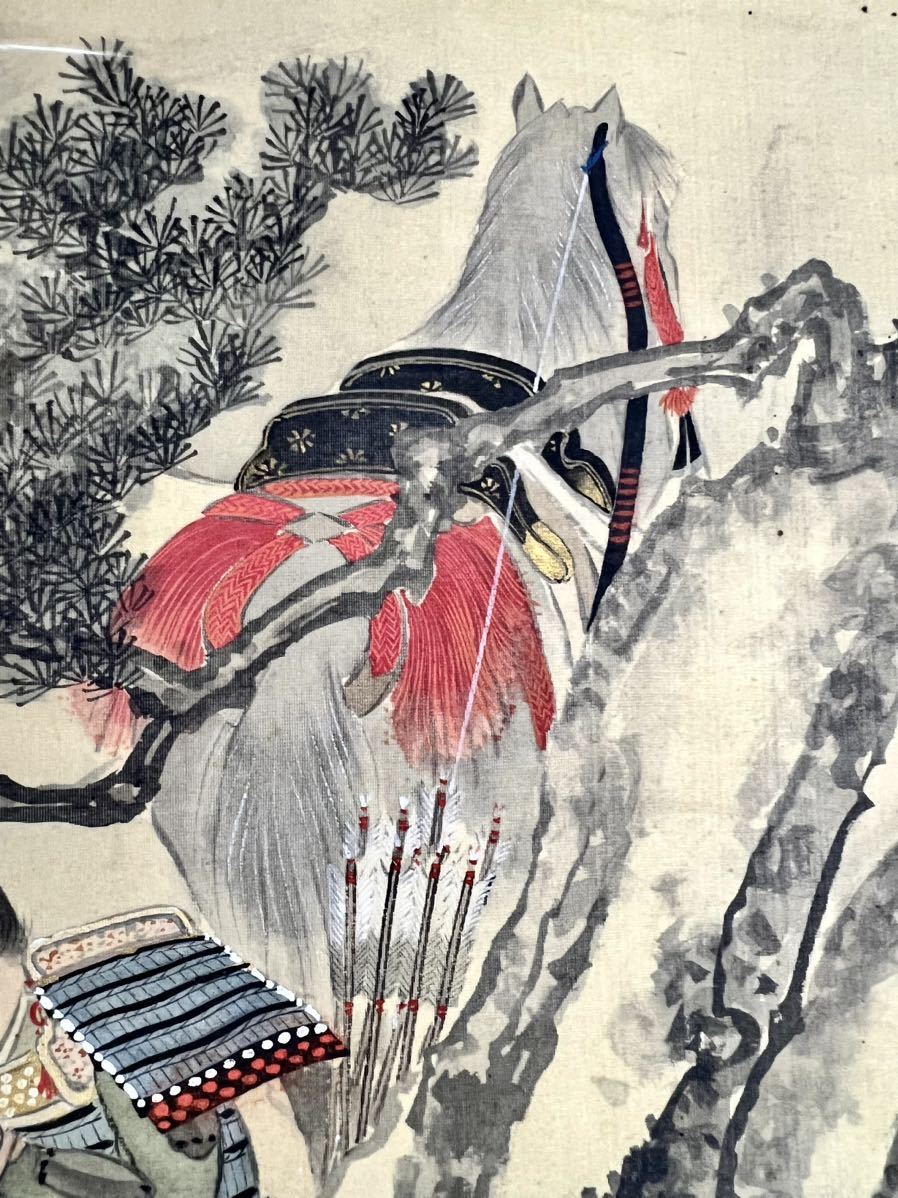 模写 仏陀 紫峯 源義光 豊原時秋 秘曲伝授図 絹本 肉筆 金泥 大幅