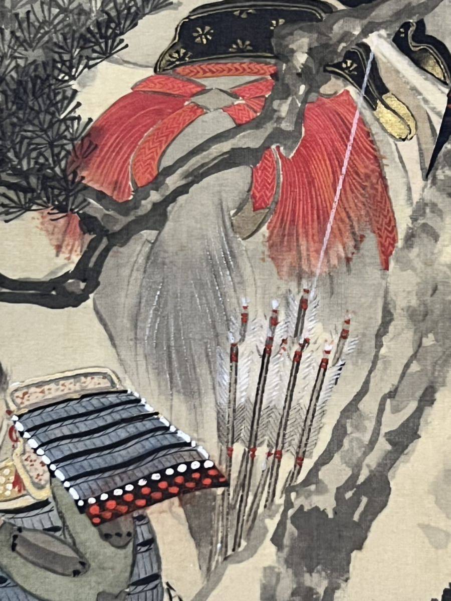 模写][仏陀] 紫峯「源義光 豊原時秋 秘曲伝授図」絹本 肉筆 金泥 大幅
