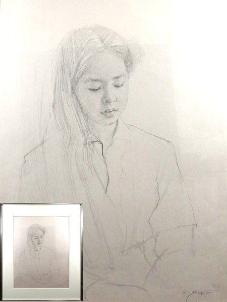 リアリズム/藤井勉/「少女」/工芸 デッサン/額装品/工芸画/写実絵画
