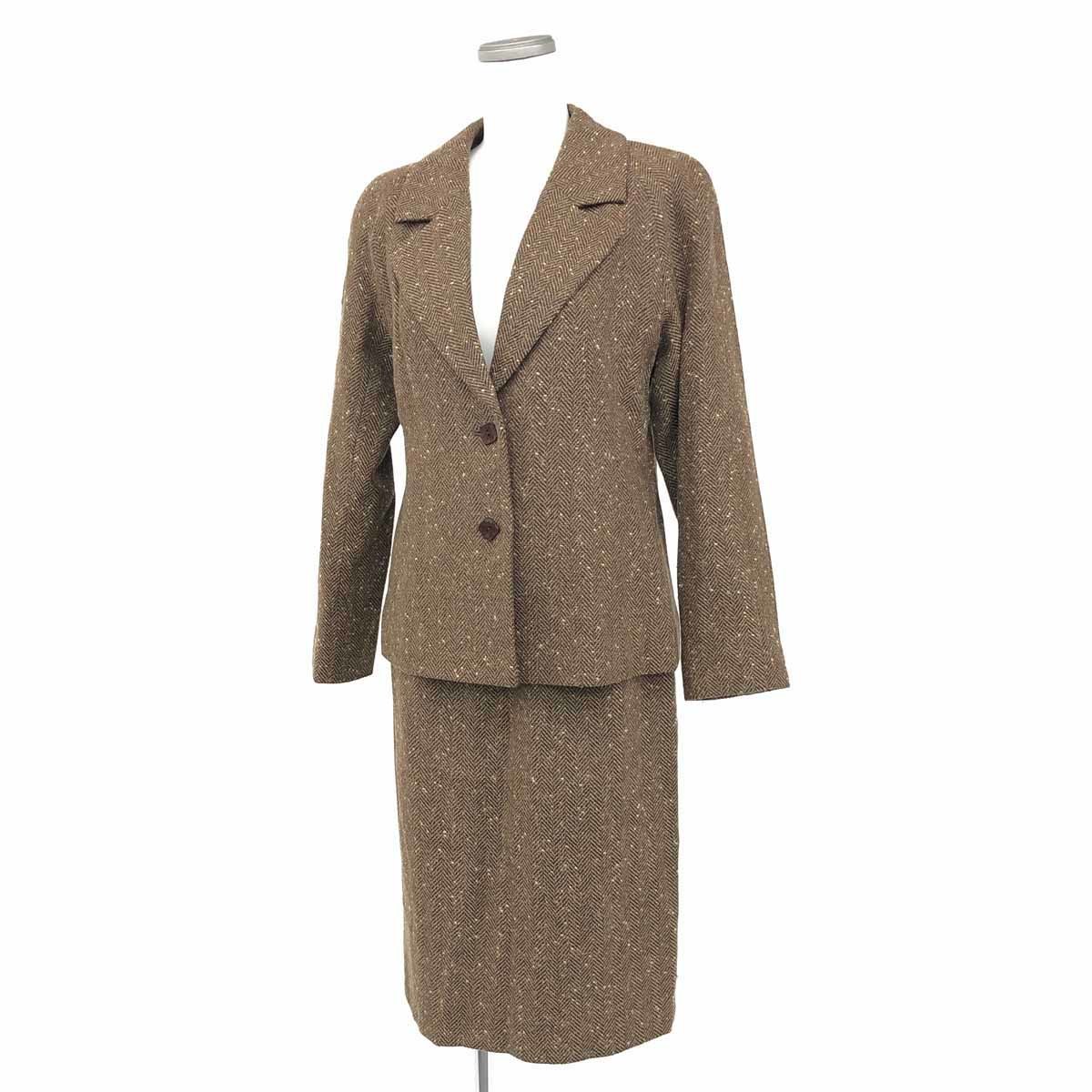 ◆Chloe クロエ ヴィンテージセットアップ サイズ40◆ ブラウン ウール レディース ツイード 上下セット スカートスーツ