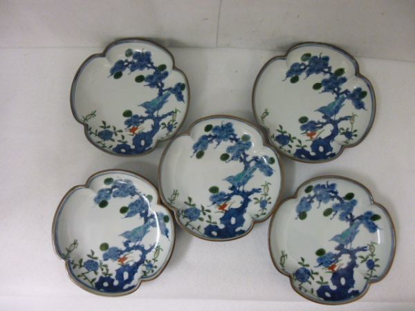 36521】源右衛門窯 染錦松花鳥 銘々皿 5客 和食器 館林源右衛門