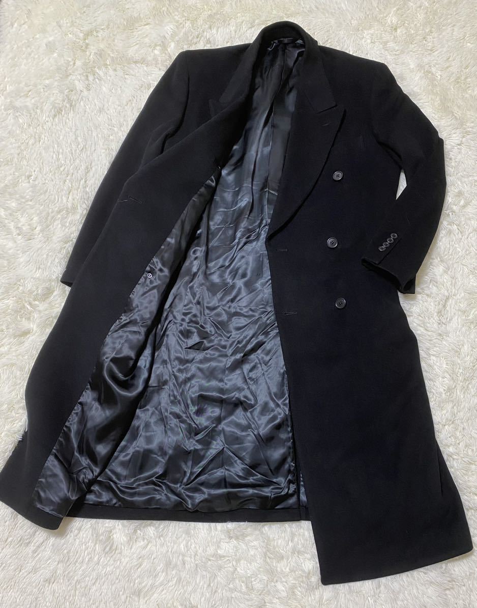 【カシミヤ100%×大きいサイズ】極美品 マキシ丈比翼チェスターコート 黒 XL カシミヤ100%×大きいサイズ】極美品 マキシ丈比翼チェスターコート 黒