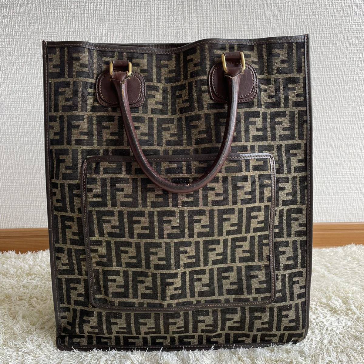 FENDI フェンディ ズッカ柄 トートバッグ キャンバス 正規品 レザー 