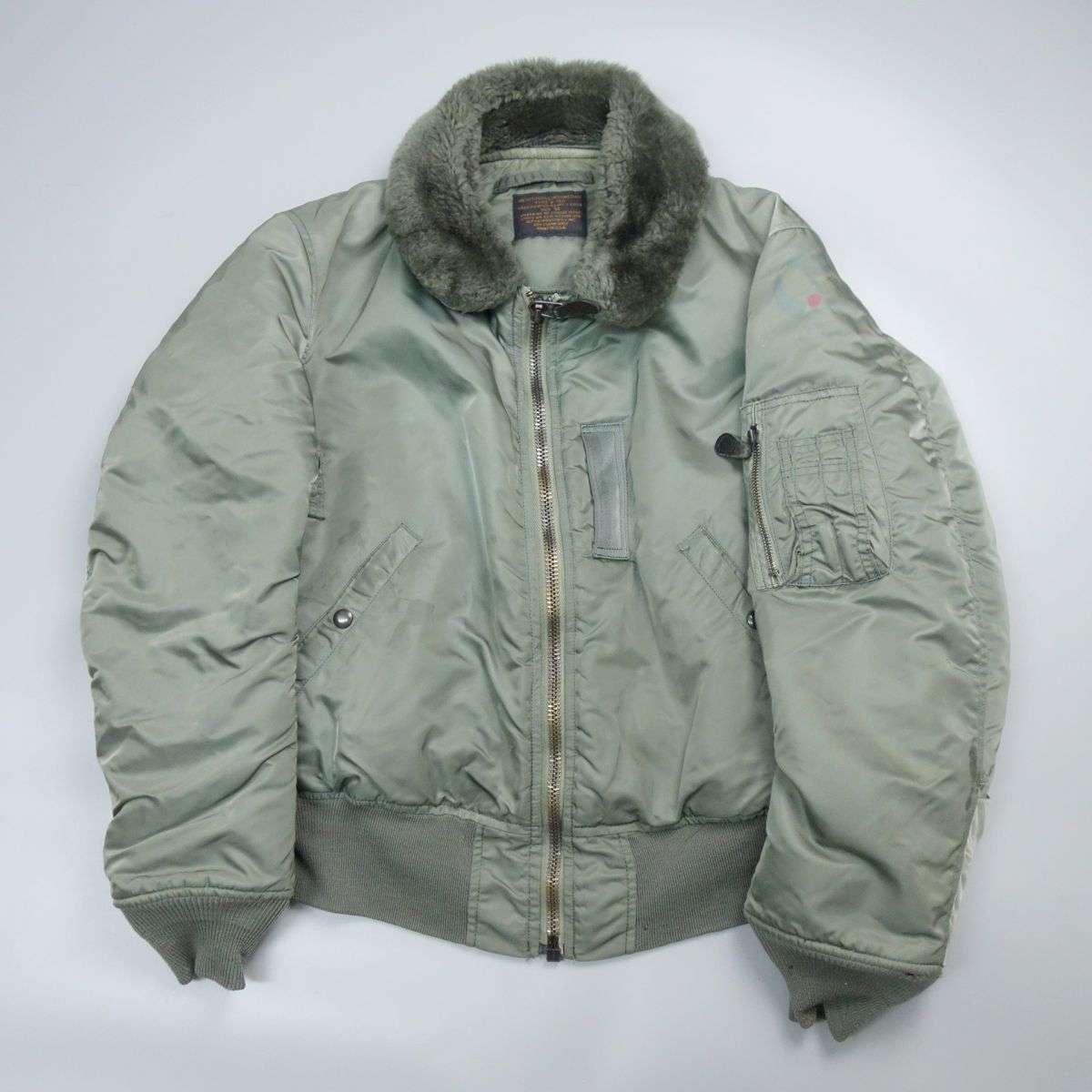 ALPHA アルファ TYPE B-15D USA製 U.S.AIR FORCE 襟ボアフライトジャケット ブルゾン 38 セージグリーン メンズ アメリカ軍
