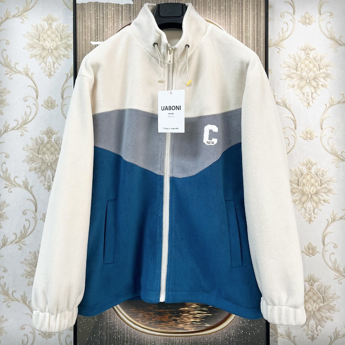 逸品EU製＆定価8万◆UABONI*Paris*カシミヤジャケット*ユアボニ*パリ発◆上質カシミヤ100% ソフト 肉厚 暖か 防寒 スタジャン XL/50サイズ
