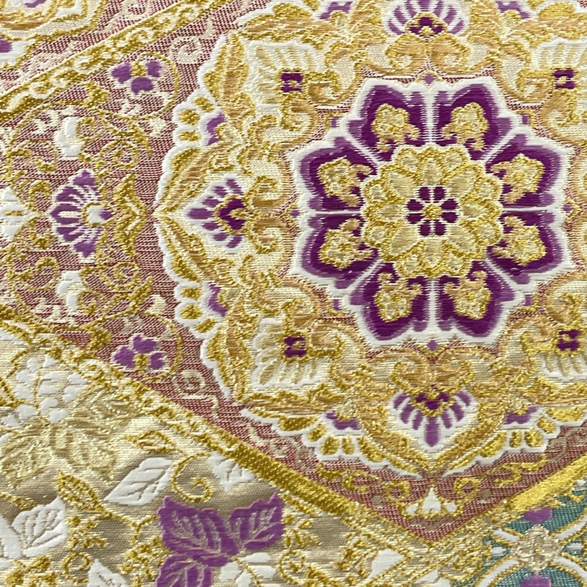 袋帯 名品 落款 じゅらく帝王紫 華文 蜀江文 金糸 箔 金色 六通 正絹
