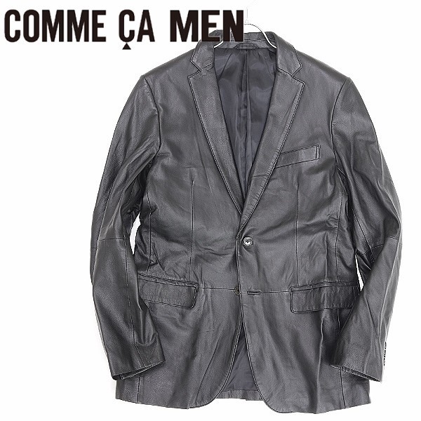 ◆COMME CA MEN コムサ メン ラムレザー 羊革 2釦 ジャケット 黒 ブラック L