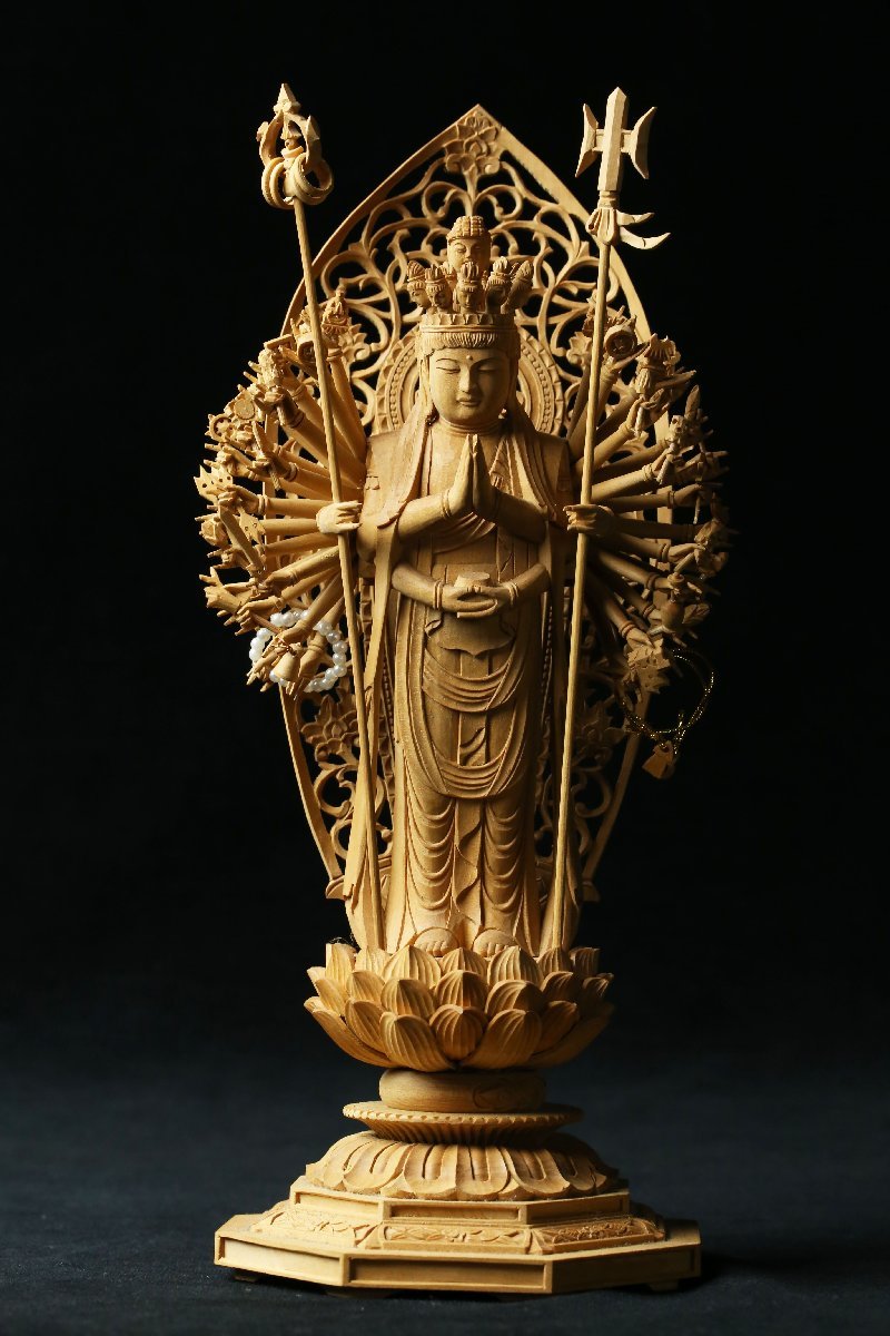 昊】時代 仏教美術 叶述玉 超絶技巧 細密木彫 十一面千手観音菩薩像