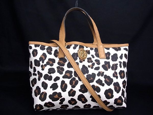 1円 TORY BURCH トリーバーチ レザー レオパード 2WAY クロスボディ ショルダー トート ハンドバッグ 斜め掛け ブラウン系 AG1357jN