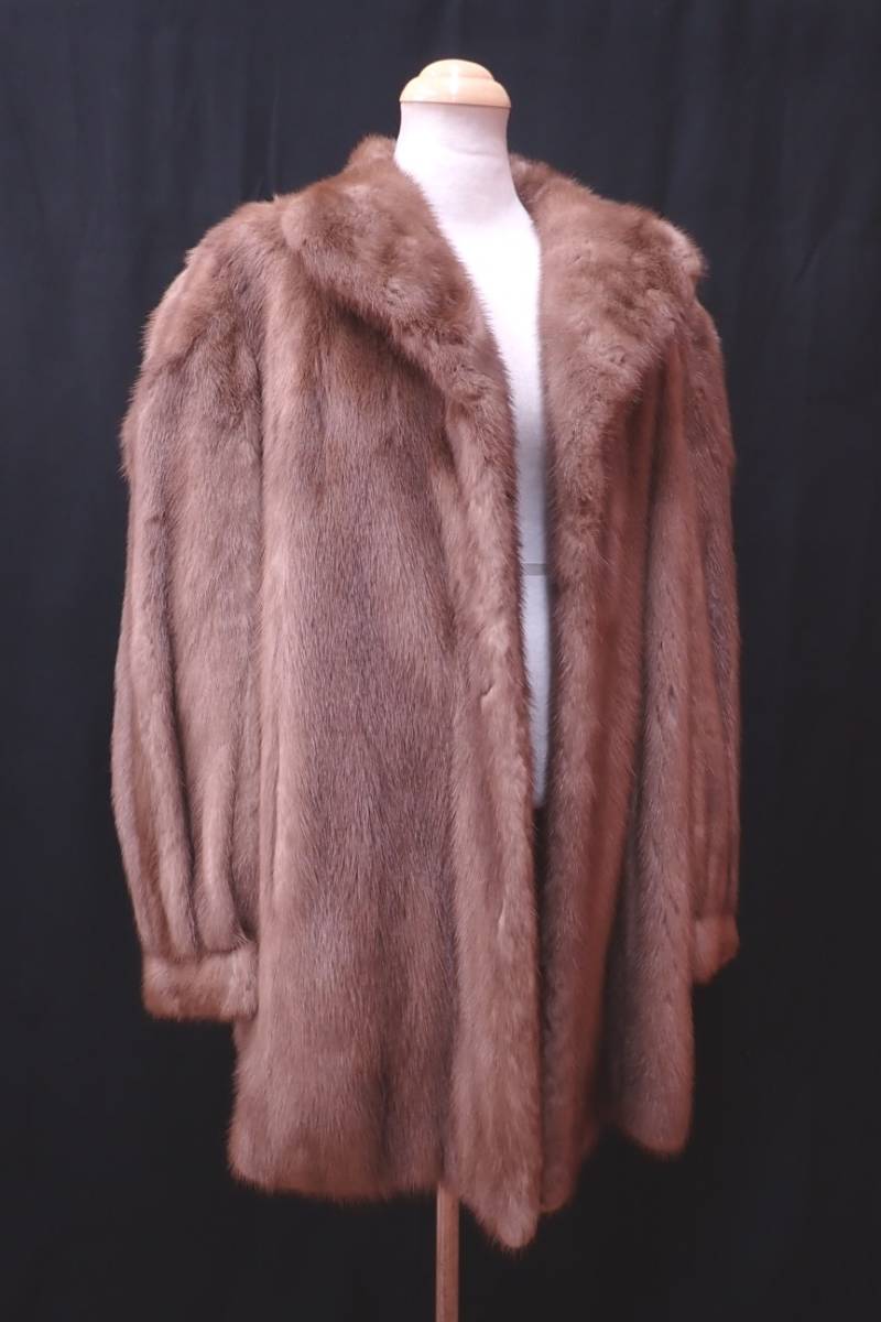 最高級毛皮 MINK 柔らかブラウン レディースコート FUR FLASH MOONBAT ハーフコート 9～11号 本毛皮 着丈79cm ミンク 上着 G12185K