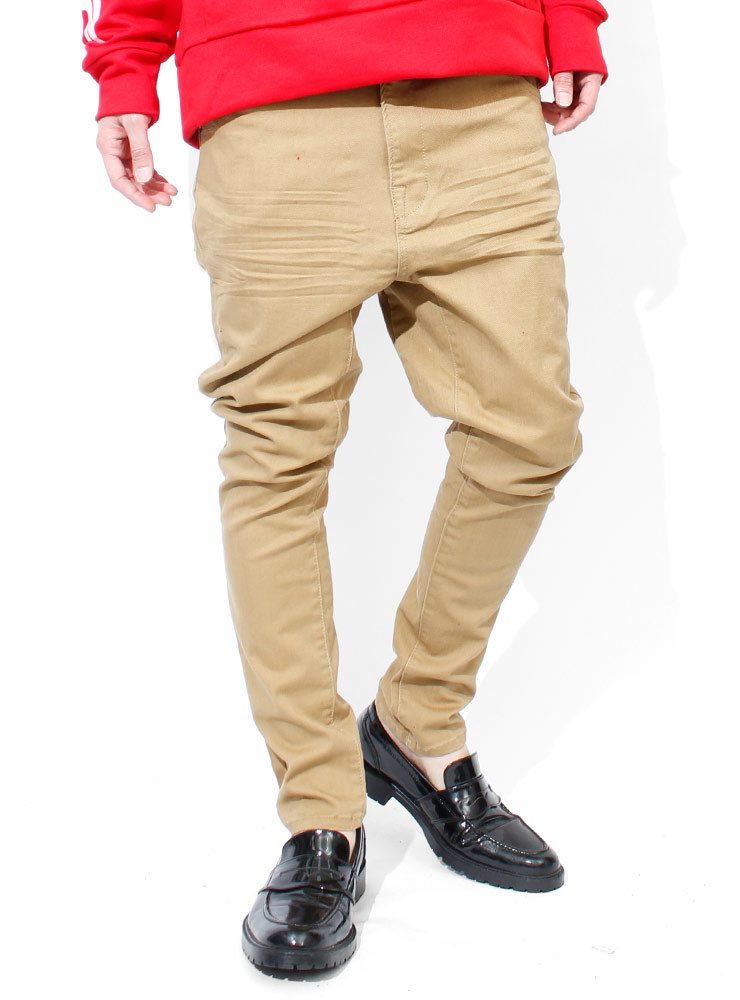 【新品】 S ベージュチノ サルエルパンツ メンズ ワンウォッシュ ストレッチ スキニー デニム