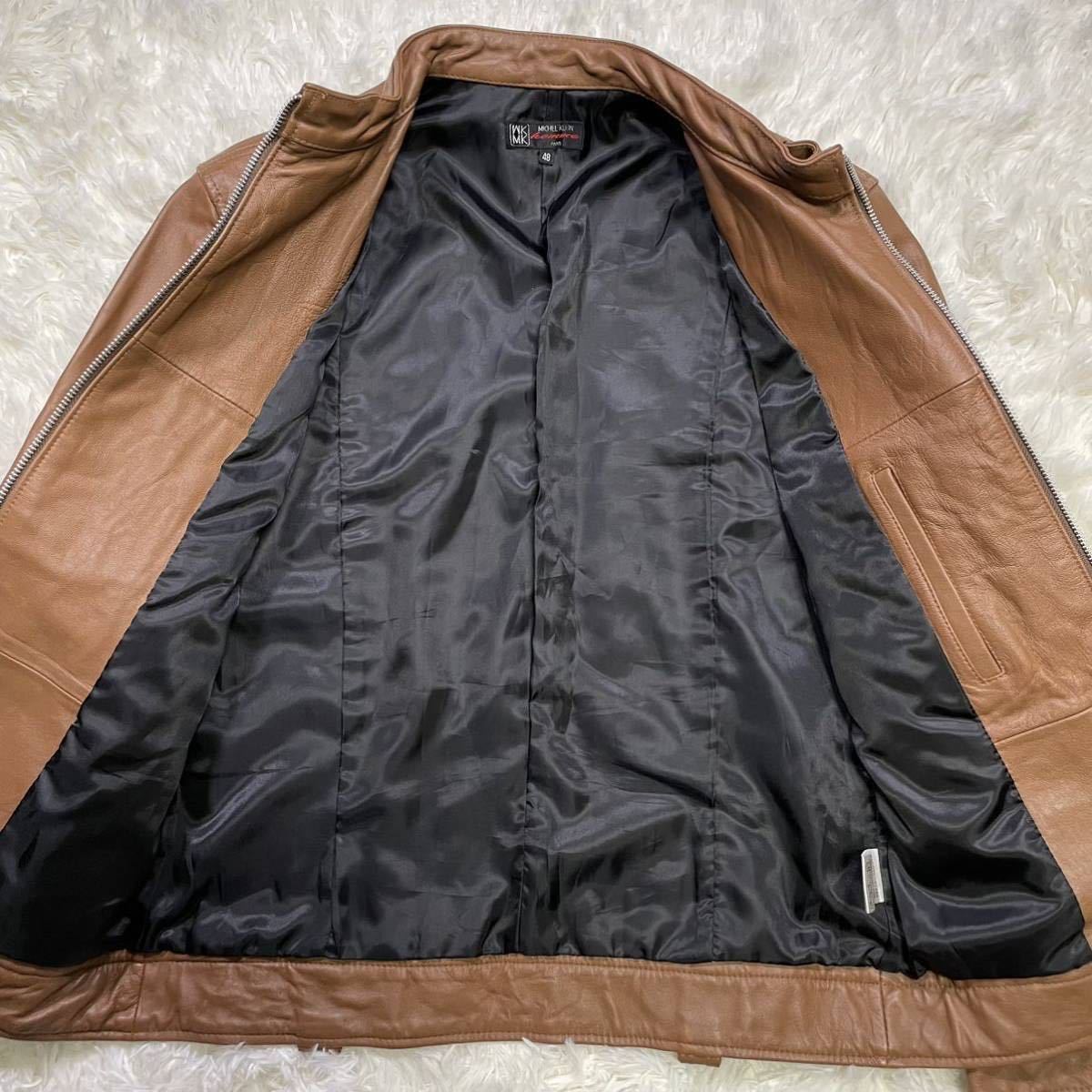 MICHEL KLEIN HOMME 羊革 レザーブルゾン 48 ワインレッド カルバン