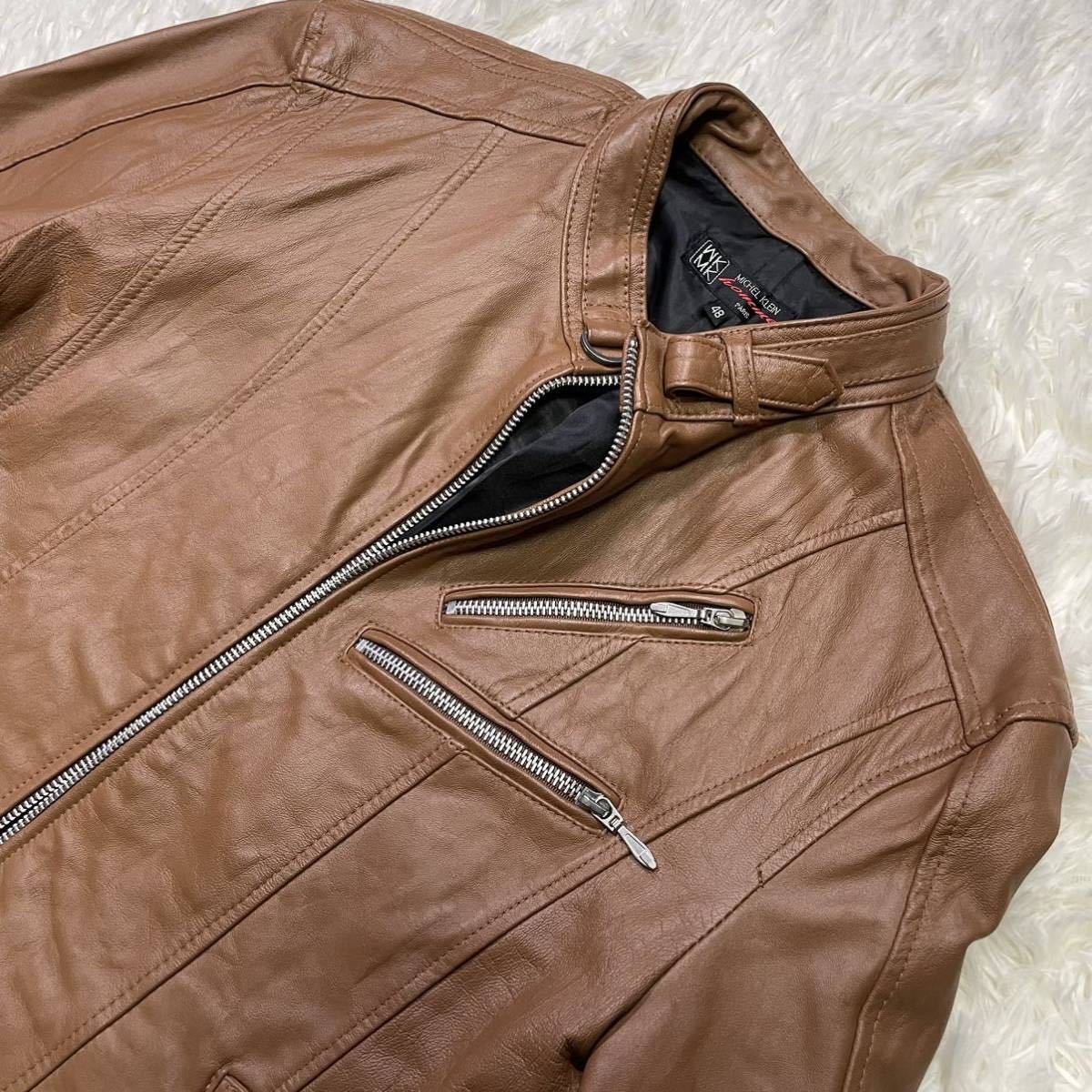 MICHEL KLEIN HOMME 羊革 レザーブルゾン 48 ワインレッド カルバン