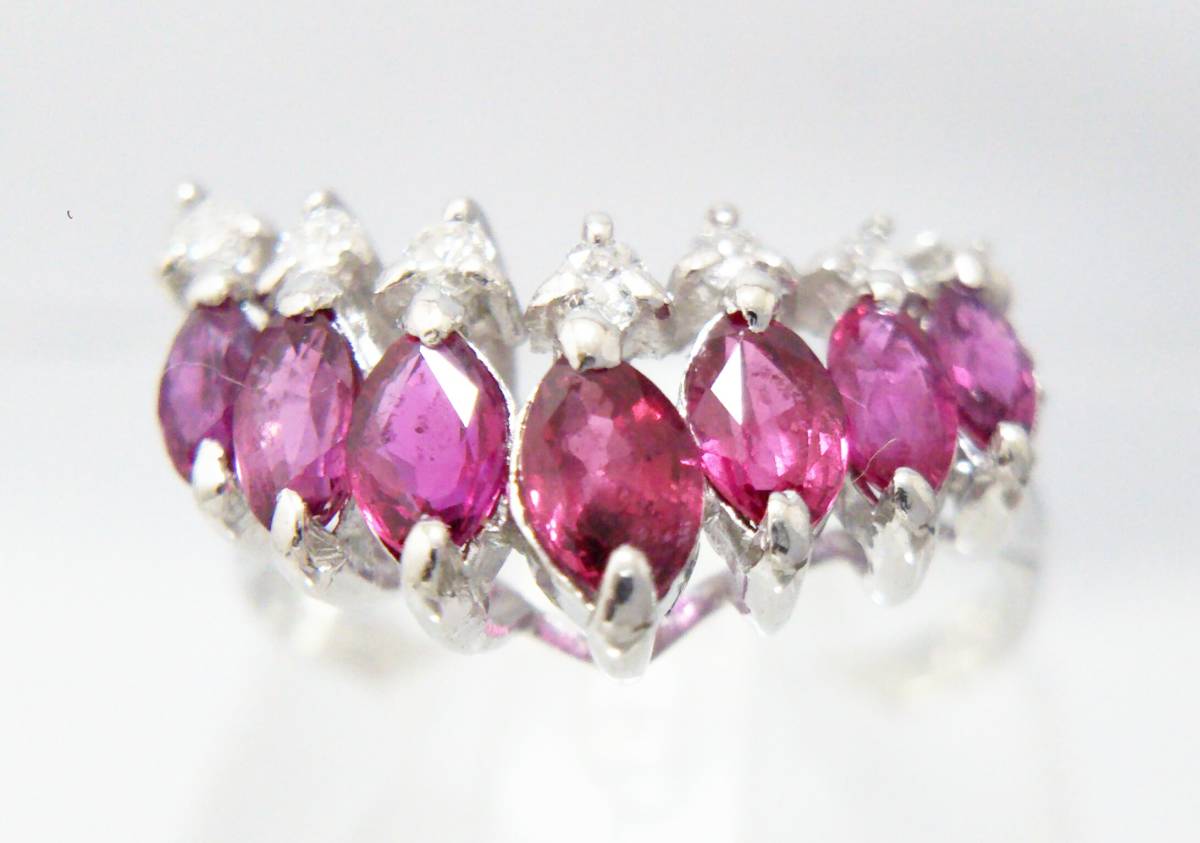 Pt850 ルビー1.16ct ダイヤ0.12ct 約12号 リング 約3.5g 鑑別カード付 店舗受取可