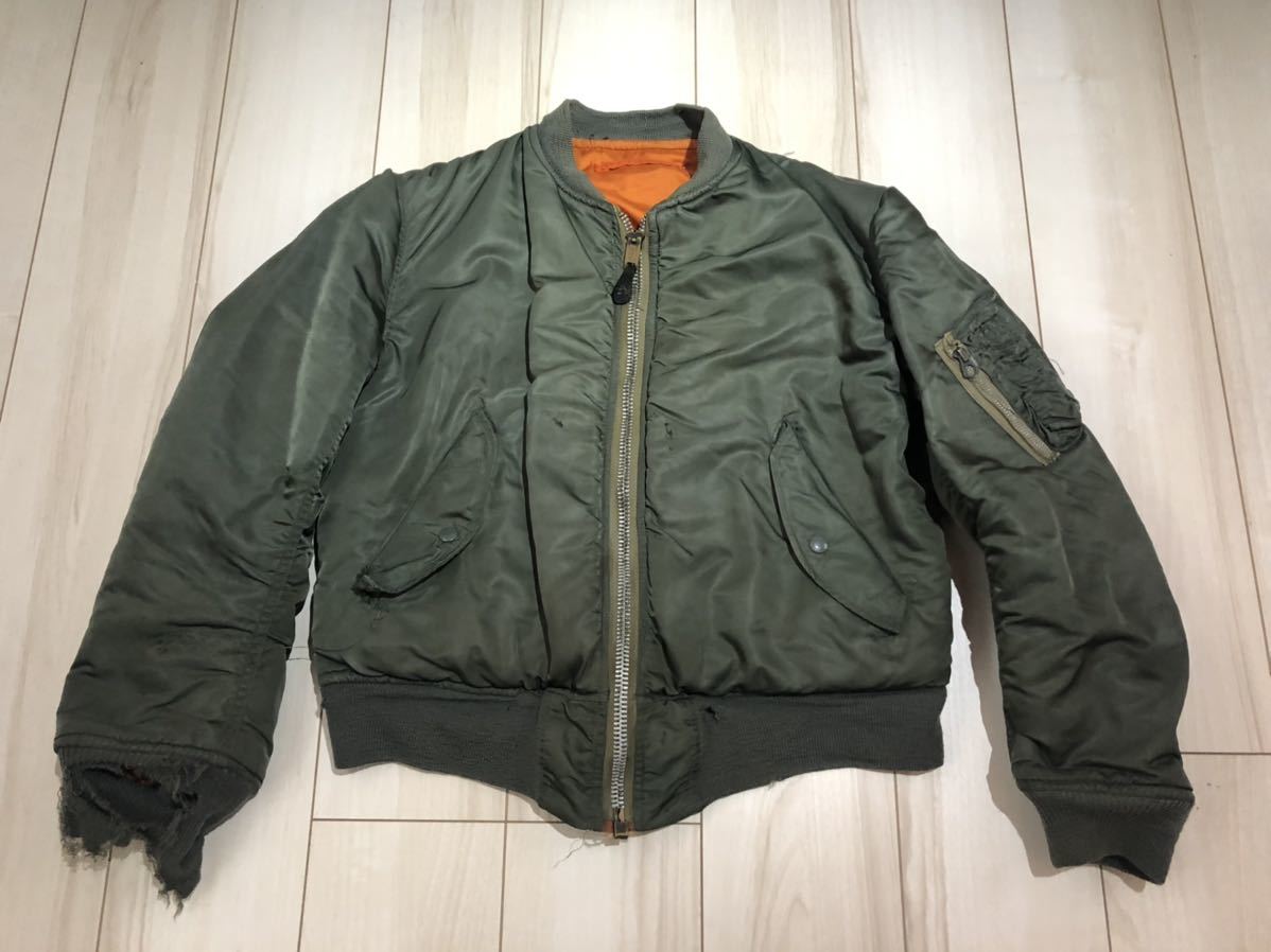 送料無料！ヴィンテージ 1973年 MA-1 USAF MIL-J-8279E ALPHA サイズS WOOLPILE 米軍 ミリタリー アルファ ナイロン フライトジャケット