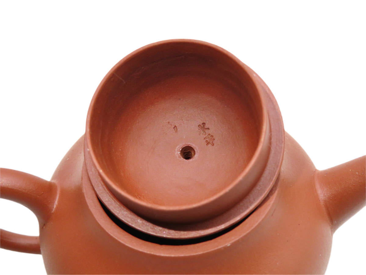 R653 貢局 朱泥 煎茶 唐物 朱泥急須 水平壺 幅:9.1×5.8cm