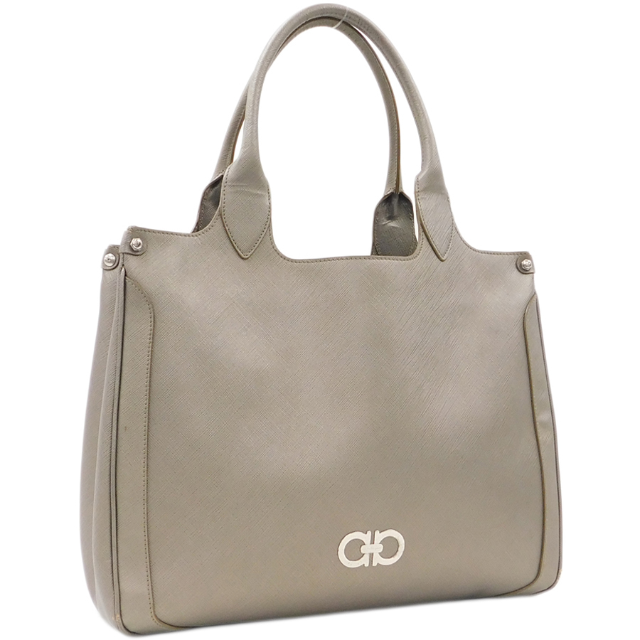 1円 ■ 美品 フェラガモ トートバッグ FT-217811 グレー系 PVC ガンチーニ Salvatore Ferragamo ■ E.Bupo.oR-14