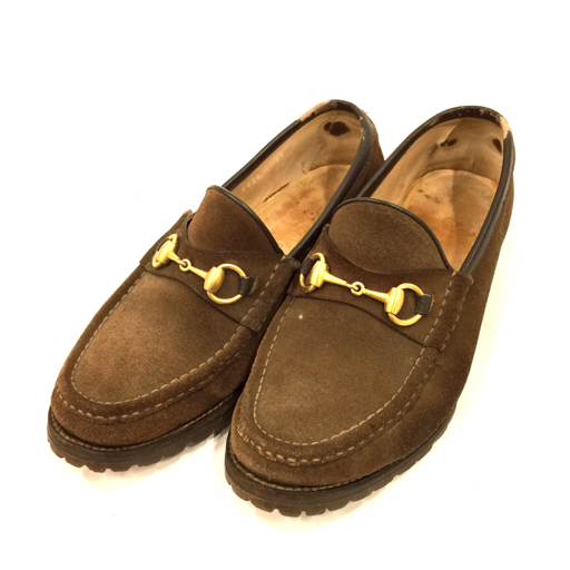 GUCCI グッチ ホースビット ローファー スエード ブラウン 41E メンズ グッチ サイズ 41 ローファー ブランドシューズ ホースビット ゴールド
