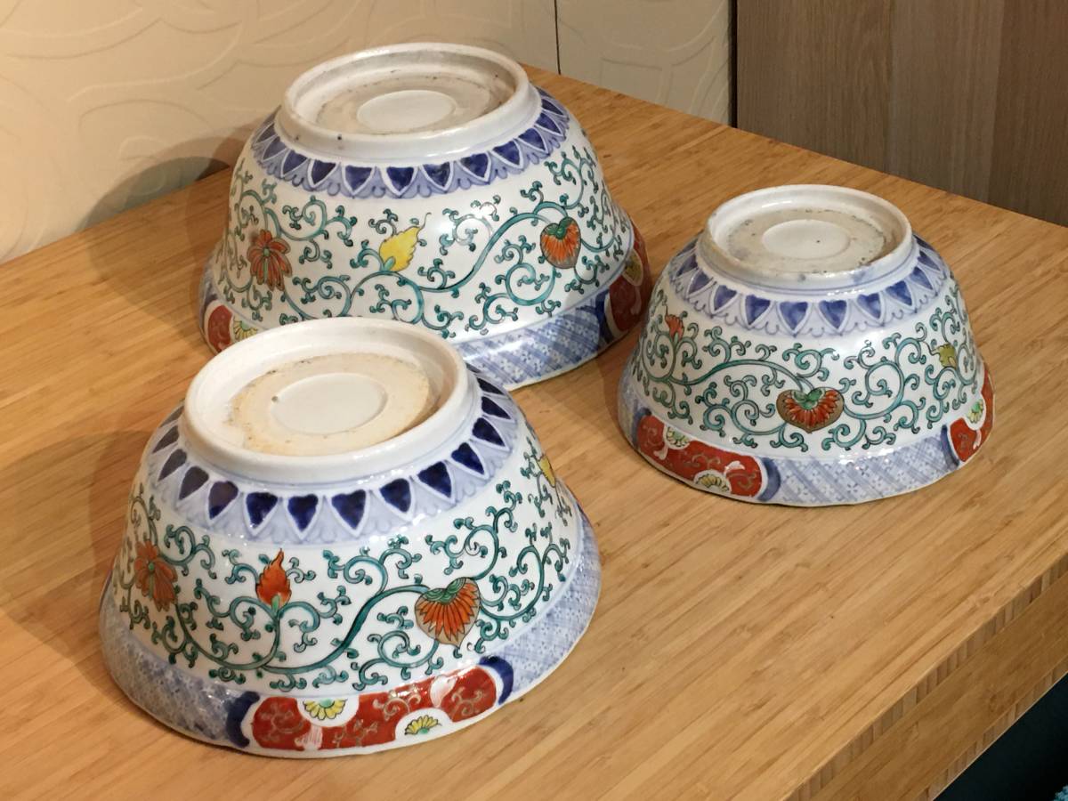 大鉢□赤絵 伊万里 錦絵 鶴亀 松竹梅 鳥 花唐草 古美術 時代物 骨董