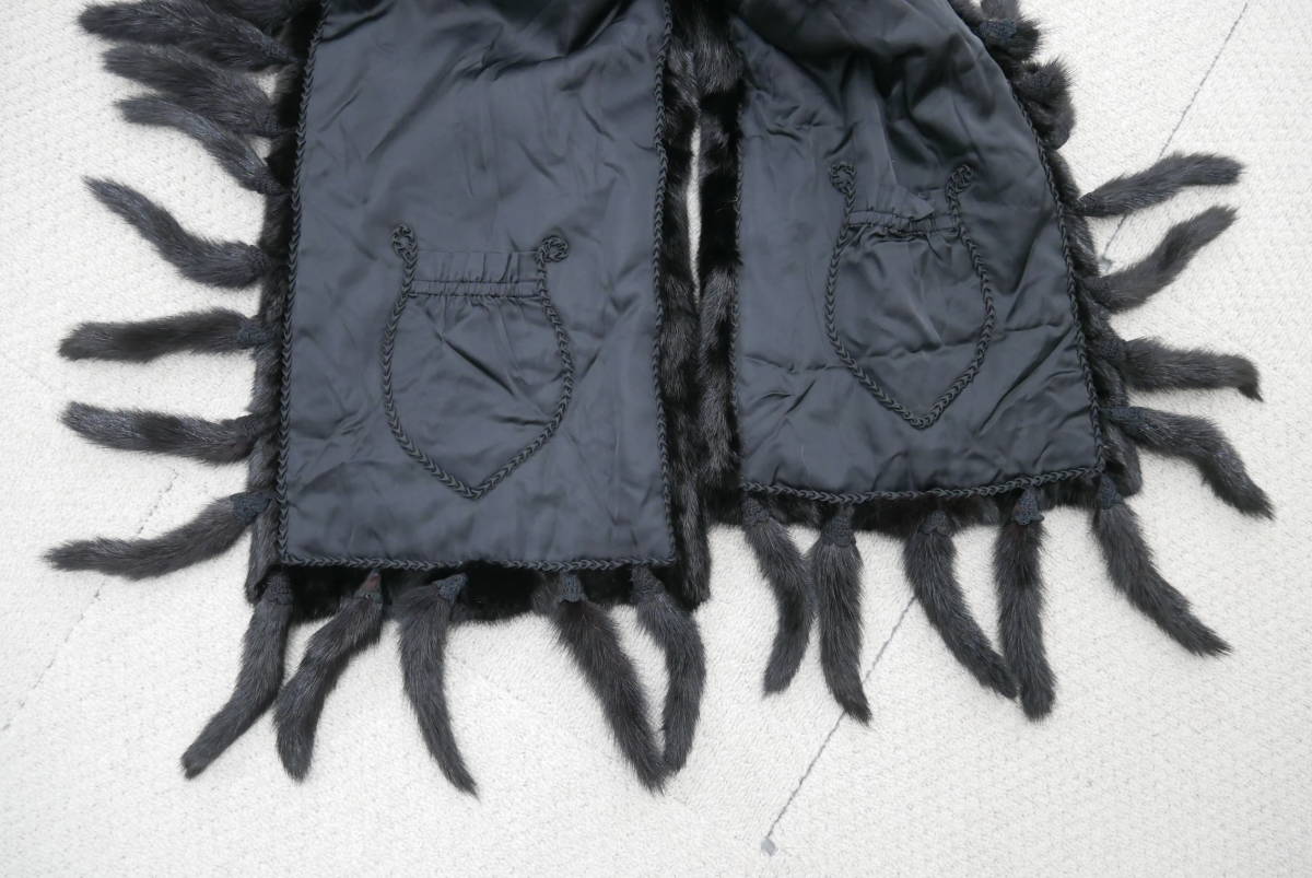 □ブラックミンク□ショール□130cm×45cm□アップダウン加工□フリンジ 