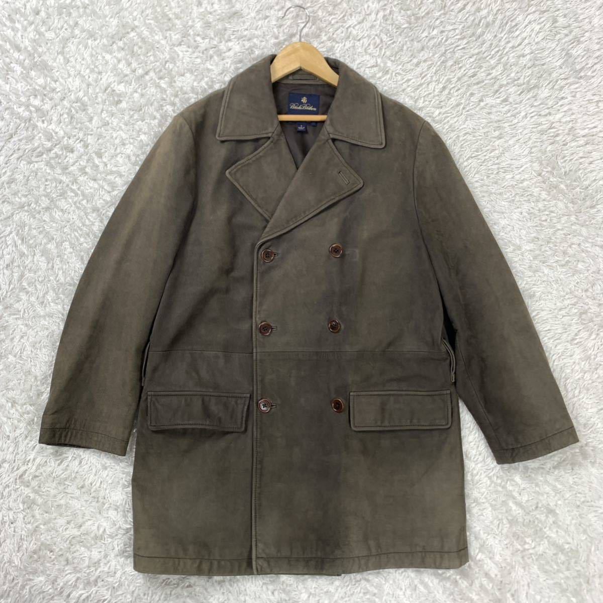 Brooks Brothers ブルックスブラザーズ レザーコート ピーコート 茶 ブラウン 牛革 S YA1234