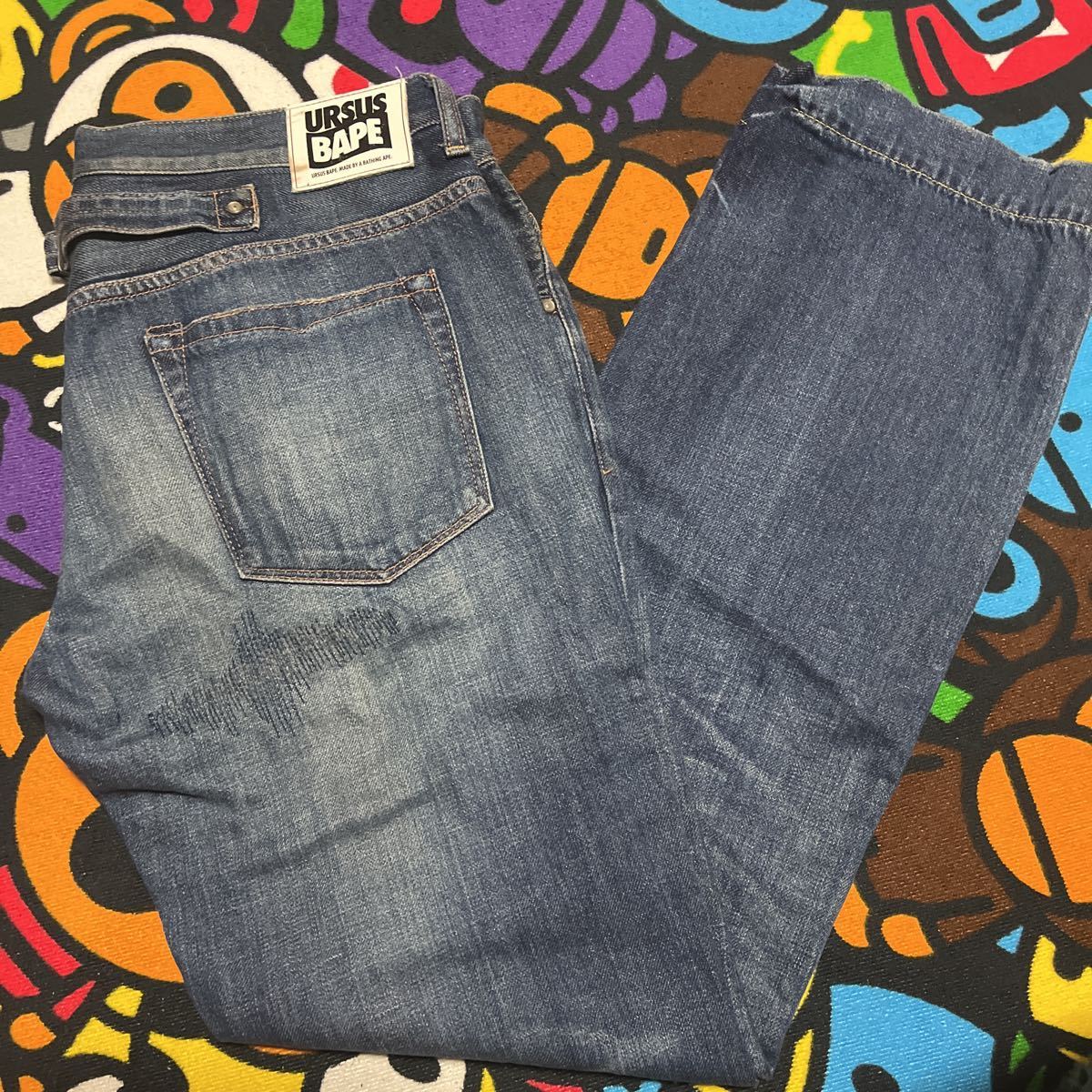 URSUS BAPE A BATHING APE DENIM PANTS デニム　パンツ　リペア加工　L KAWS sta SHARK camo BABY MILO 