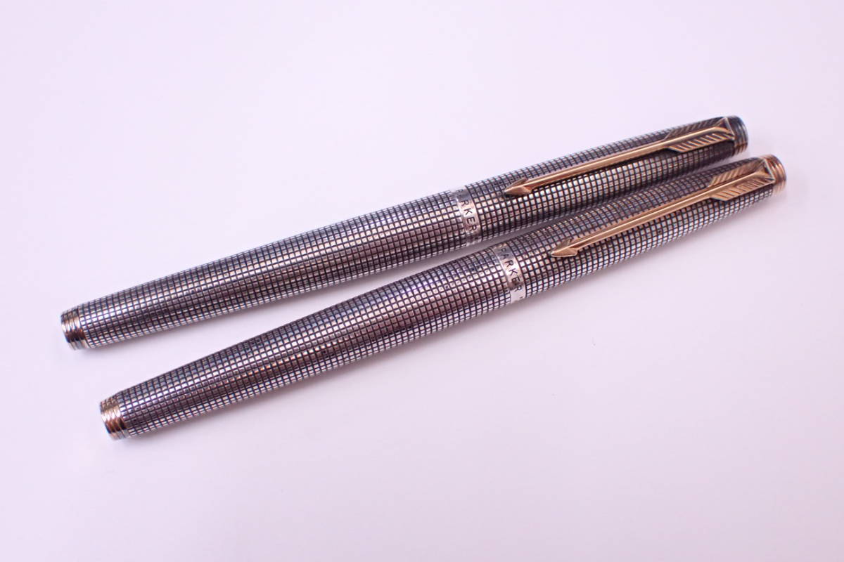 1円～ PARKER 万年筆 シズレパターン 2点セット パーカー STERLING SILVER スターリング シルバー SV925 ペン先14K 総重量48.11g/G01067M